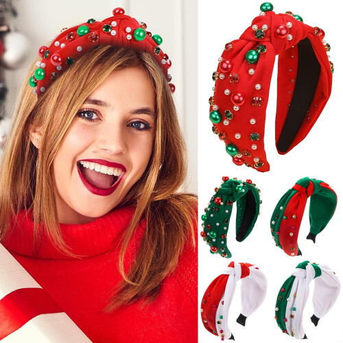 Tiara de Natal feminina com pérolas, strass e cristais.