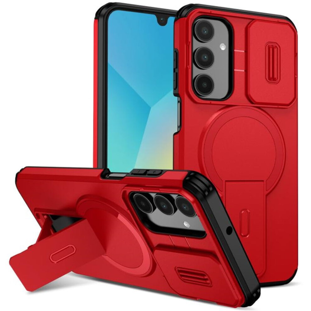 Samsung Galaxy A16 4G/5G 6.7" Case: Magsafe, Fold Stand, Sliding Camera, Shockproof, Red 9165521651672