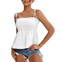 Weißes Babydoll-Peplum-Top mit Raffungen für Damen