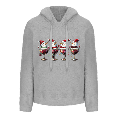 Χριστουγεννιάτικη γυναικεία μπλούζα Sherpa Fleece με κουκούλα και μεγάλο πουλόβερ με 2