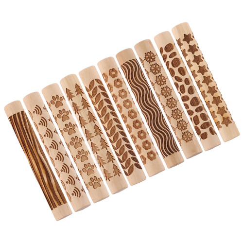 20Pcs Wood Clay Texture Wheel Assorted Colors Pottery Rolling Pin Tool 2