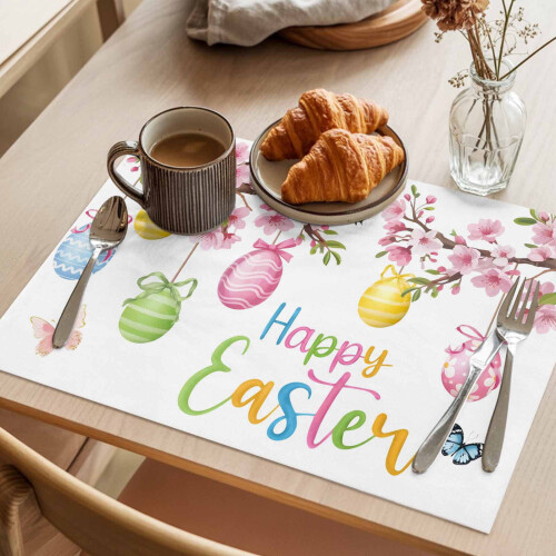 Σετ 8 σουπλά Happy Easter, ροζ λουλούδια, μπλε/κίτρινα αυγά και ακουαρέλα πεταλούδας, 2