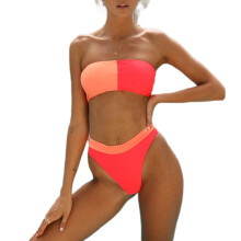 Damesbikini set, tweedelig badpak, zeer elastisch materiaal, strapless bikinitop, cheeky hoog uitgesneden model, perfect voor tropische vakanties en