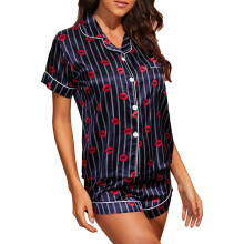 Dames loungewear set, lichtgewicht, elastische stof, leuk patroon, knoopsluiting, nachtkleding, relaxte pasvorm, elastische taille, ademend, geschikt