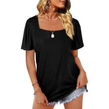 Lässige Bluse mit eckigem Ausschnitt, Puffärmeln, leichtem Stretch-Tunika-Oberteil aus atmungsaktivem, weichem Stoff – stilvoll und trendig für