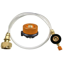 Adaptateur pour bouteille de GPL plate, avec valve de gonflage et arrêt automatique de sécurité. Design compact idéal pour le camping et autres