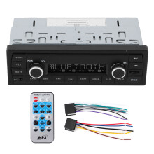 Autoradio met Bluetooth, AUX-ingang, klokweergave, mute-functie, USB- en TF-poort, afstandsbediening en ondersteuning voor meerdere audioformaten.