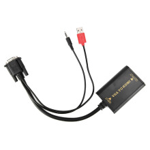 Adaptér HDMI na VGA so zvukovým výstupom, kompaktný dizajn, prevodník typu Plug and Play pre monitor notebooku (vstavaný integrovaný obvod a
