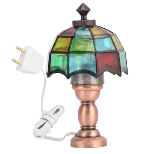 LED Miniature Lighting for Dollhouse Functional Light Battery Powered Bronze Finish Base Multi Colored Tiffany Shade Replaceable Battery Classic