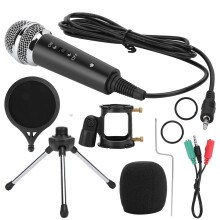 Microfoon met hoge geluidskwaliteit voor pc, USB-condensatormicrofoon met mute-knop, actieve ruisonderdrukking, schokdemping en ondersteuning voor