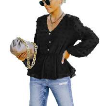 Casual toppar för kvinnor Löst sittande toppar Peplum toppar Bubbelärmdesign Lätt chiffongblus Andningsbar Mångsidig Kontorskläder Skrynkliga