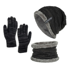 Hat Scarf Glove Set Gloves for Cold Weather Winter Hats Women Men Solid Color Wool Hat Knitted Hat Glove Scarf Three Piece Set Black 1