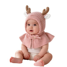 AWZXDE Baby Knit Hat Scarf And Shawl One Piece Baby Hat Winter Warm Cap For Boys And Girls Soft Yarn With Neck Cover Pink