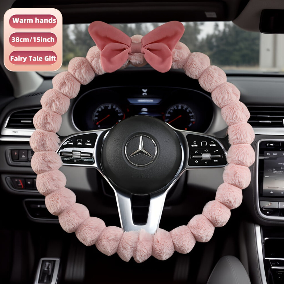 Cute Bow Car Steering Wheel Cover, Warm Non-Slip Plush, 38Cm/15", Compatible With Rv & Car Interiors 9558633060065