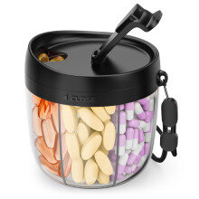 Cute 7-Compartment Portable Bottle Dispenser, Wide Opening, Anti-Mix Travel Organizer, BPA-Free (Black)