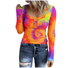 Camisetas estilo boho para mujer, de corte ajustado, elegantes, de manga larga, con cuello redondo y botones, ideales para otoño (2025).