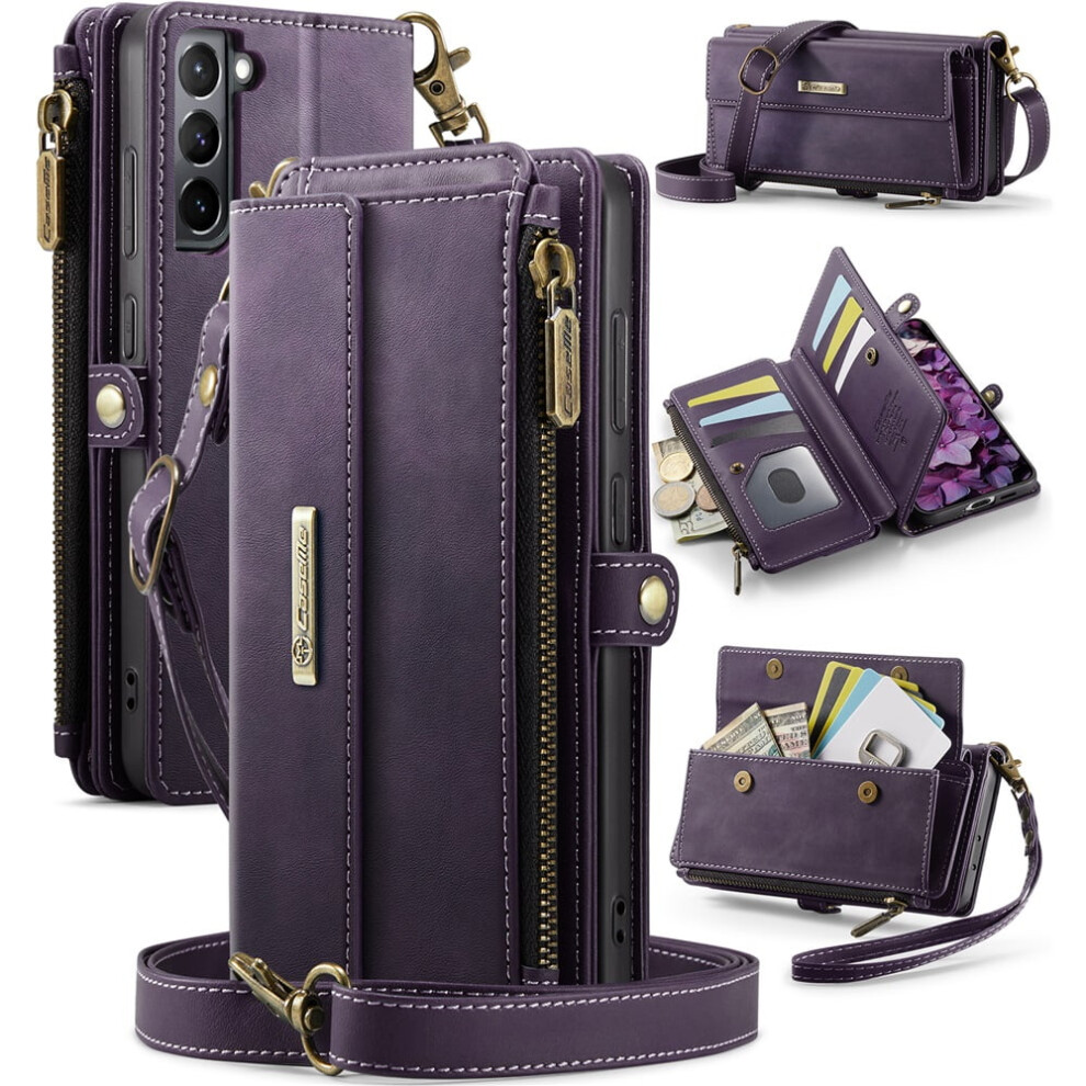 Caseme Wallet Case For Samsung Galaxy S21 Plus 5G Â Rfid Blocking Pu Leather Flip Cover With Kickstand, Wrist Strap & Card Slots, Purple 9558633058918