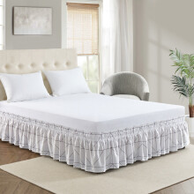 Boho Aztec Wrap-Around Bed Skirt, 15" Drop, Adjustable Elastic Belt, Pleated Ruffled Dust Ruffle – Compatible with Standard Beds