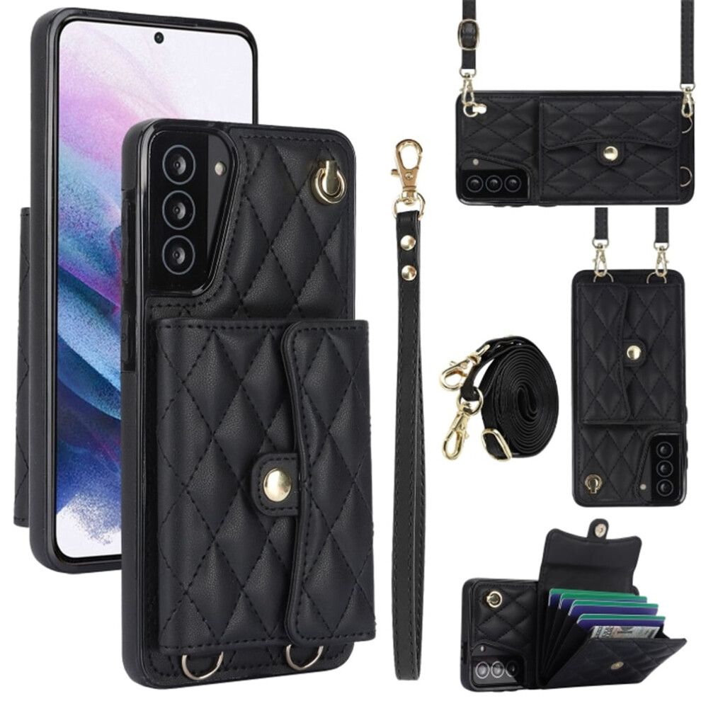 Compatible With Samsung Galaxy S21 Fe 5G Magnetic Flip Wallet Case Â Multi-Card Slots, Detachable Shoulder & Wrist Straps Black 9558633059076