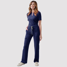 asdoklhq Womens Scrubs Women's V-Neck Top with Drawstring Pocket Pants and Casual Two-Piece Set for Care Workers Navy XL