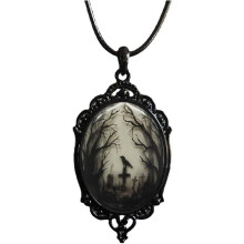 Gothic-Fledermaus-Anhänger-Halskette aus Glas für Damen, Vintage-Seilkette, Hexenfledermaus-Choker, Dark-Punk-Stil, Victoria Emboss Mystic Jewelry