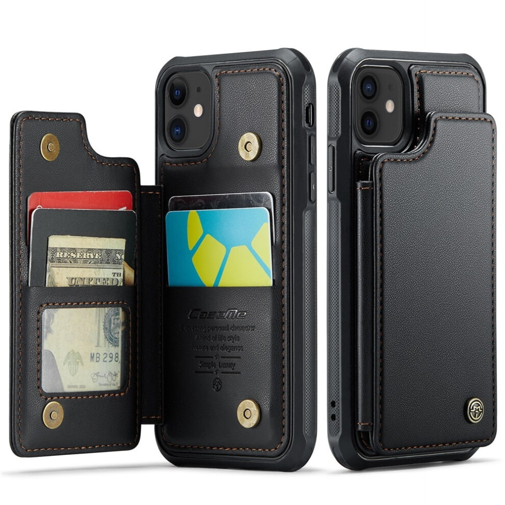 Caseme Leather Wallet Case For Iphone 12 (6.1"), Rfid Blocking, Magnetic Clasp, Kickstand, Shockproof, Black 9485826645849