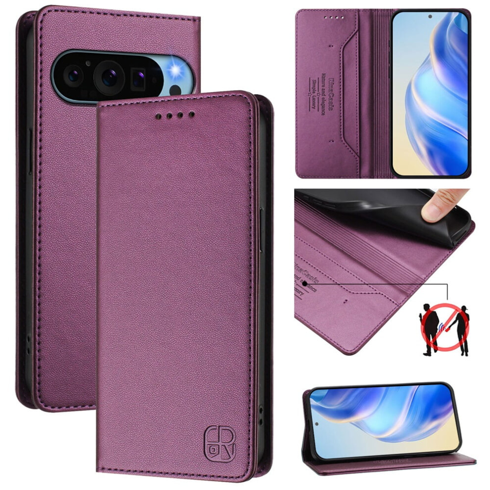 Wallet Case For Google Pixel 9 (6.3"), Rfid Blocking Pu Leather Magnetic Folio, 2 Card Slots + Kickstand, Shockproof Flip Cover, Violet, Compatible 9485826648499