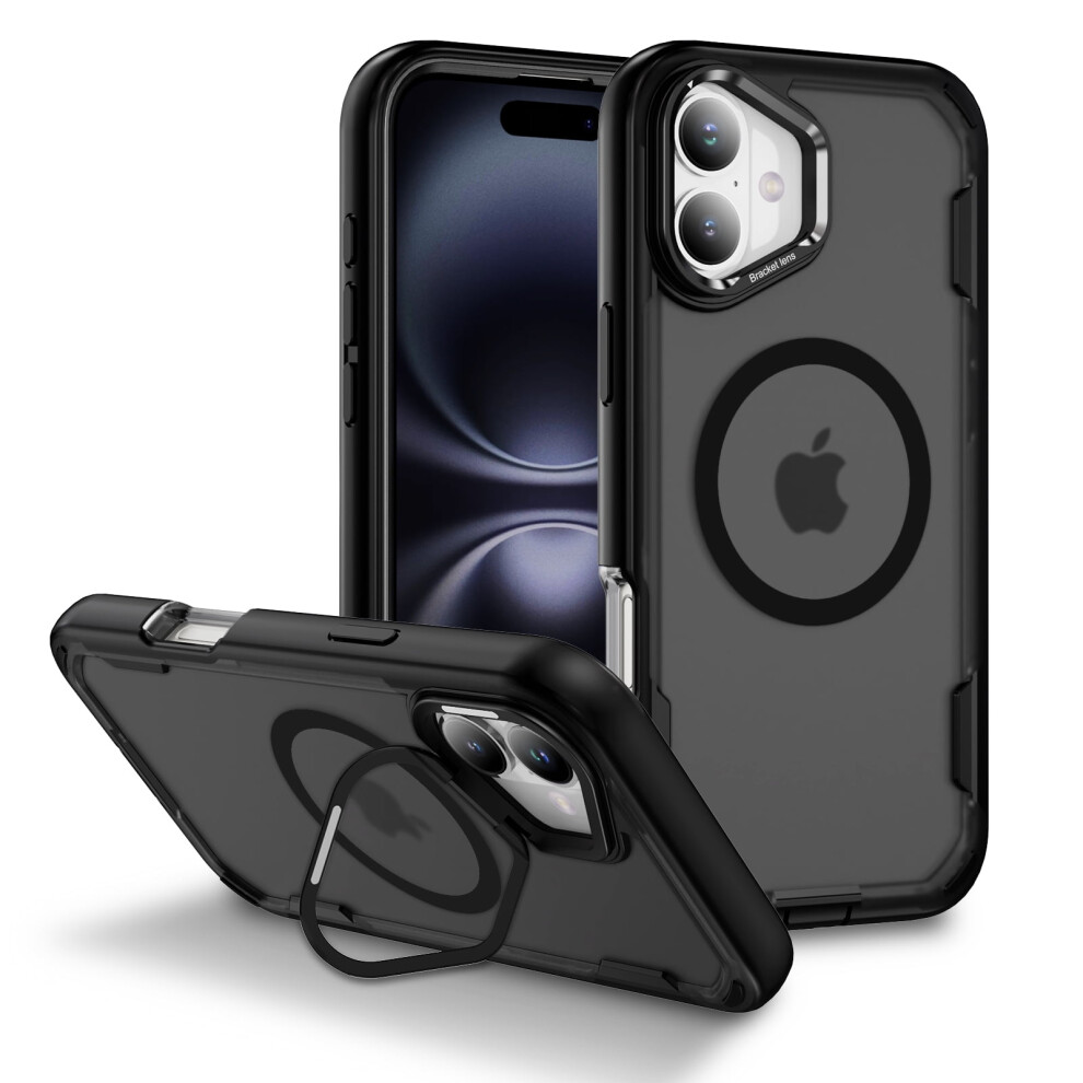 Iphone 16 Case With Stand, Magsafe Compatible, Rugged Military-Grade Drop Protection, Built-In Metal Camera Stand, Grey 9558633060812