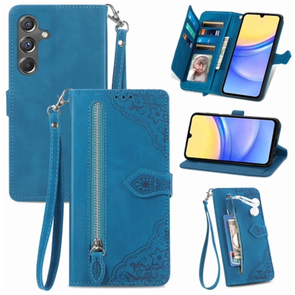 Compatible With Samsung Galaxy A15 6.5" Case Â Pu Leather Magnetic Flip Wallet With Lanyard, Zipper Card Holder & Wristlet 9485826649007