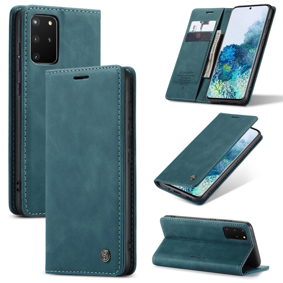 Caseme Leather Flip Wallet Case For Compatible With Samsung Galaxy S20+ 5G—Magnetic Closure, Card Holder, Shockproof, Kickstand, Blue 9558633057003