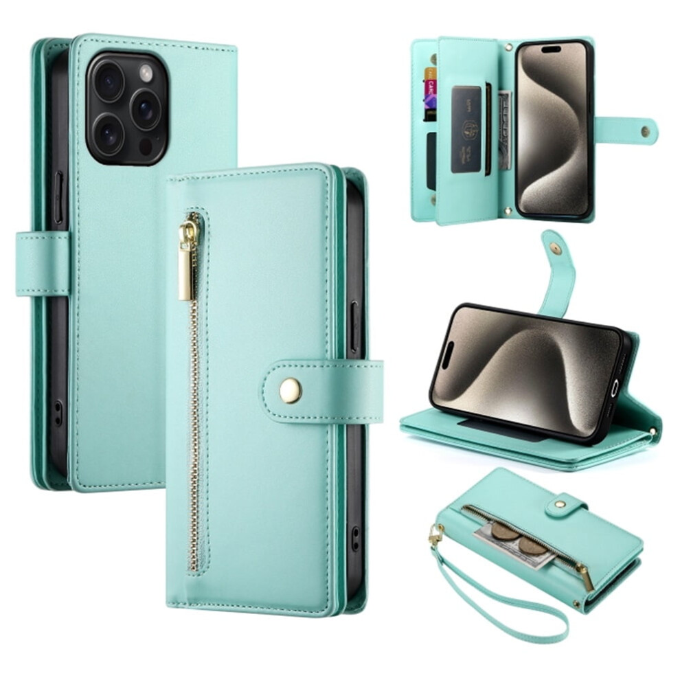 Leather Wallet Case For Iphone 15 Pro 6.1 Inch Green 9152228954052