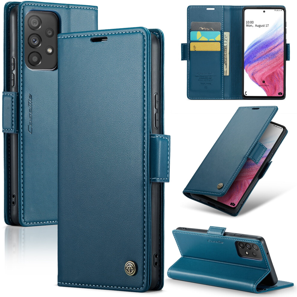 Caseme Leather Wallet Case For Compatible With Samsung Galaxy A53 Â Rfid Blocking, Magnetic Clasp, Kickstand, Blue 9193271849315