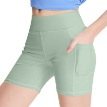 Biker Shorts Girls with Pockets High Waisted Workout Spandex Tummy Control Gym Running Yoga Shorts Green 6-7 Years