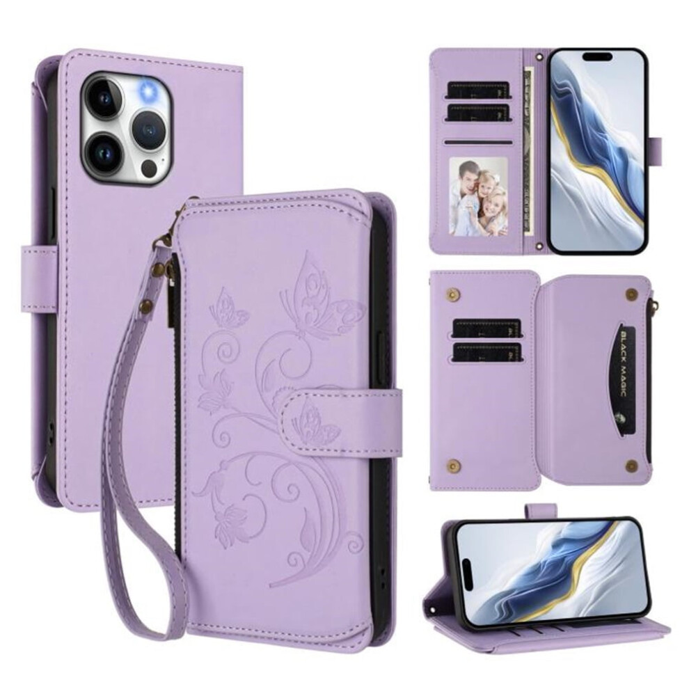 Iphone 15 Pro Magnetic Flip Case Light With Lanyard Purple 9152228955684