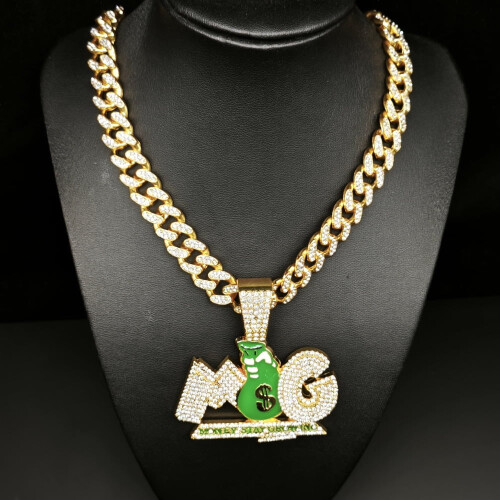 Κολιέ μενταγιόν MG Green Money Bag Κουβανέζικη αλυσίδα 13 χιλιοστών