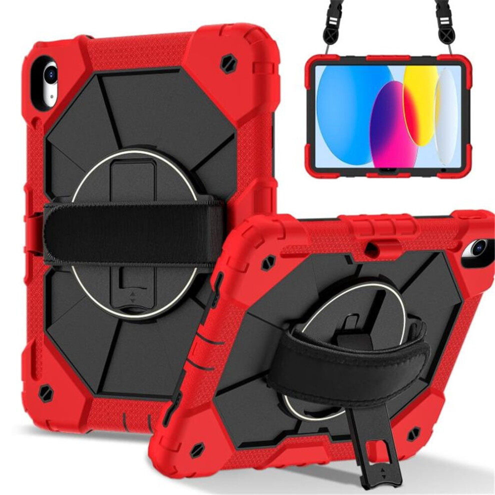 Heavy Duty Shockproof Case For Compatible With Ipad 2025 / 2022 Â Anti-Drop Silicone+Pc, 360 Rotating Handle, Shoulder Strap, Red 9485826644590