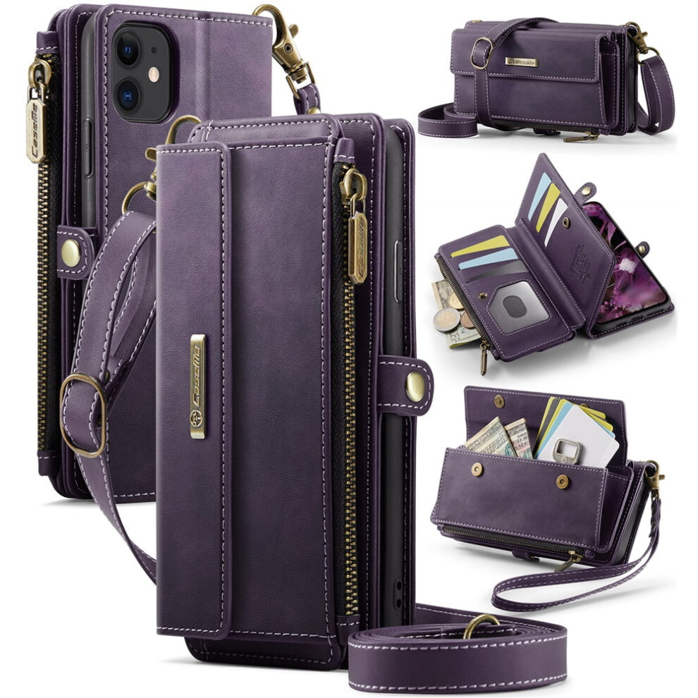 Caseme Wallet Case For Iphone 11 (6.1"), Rfid-Blocking Pu Leather, Kickstand, Wrist Strap, Zipper, Card Slots Â Purple 9558633056716