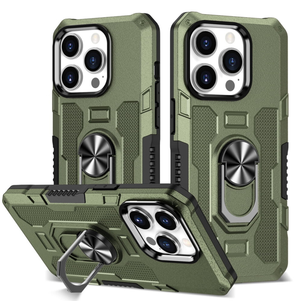 Rugged Defender Case For Iphone 13 Pro Â Ring Holder, Kickstand, Anti-Fingerprint, Non-Slip, Anti-Drop, Green 9485826648239