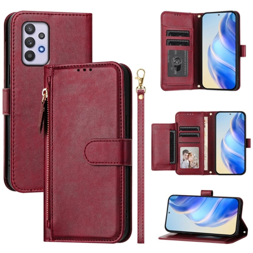 Leather Wallet Case For Samsung Galaxy A32 4G (6.4"), Compatible With A32 4G, Multi-Card Slots & Zipper Purple 9193271849629