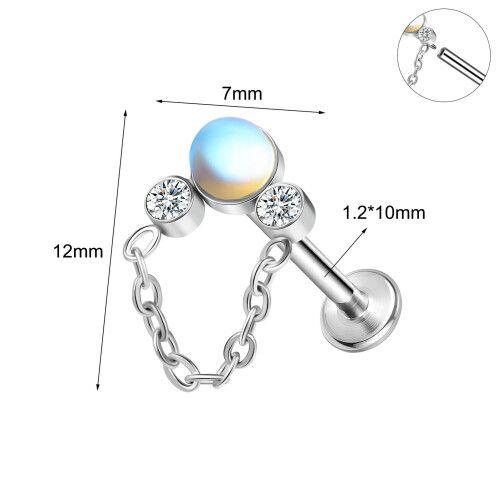 16g labret læbestift i rustfrit stål med cz, 8mm 2