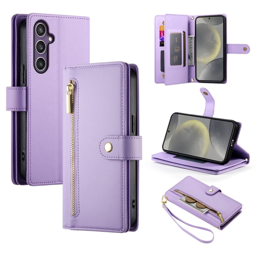 Leather Wallet Case For Samsung Galaxy S24+ 5G (6.6"), Multi-Card Slots, Zipper Pocket, Lanyard Strap Â Compatible With S24+ Purple 9485826648604