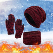Winter Knit Set, Fleece Lined Slouchy Beanie, Warm Neck Warmer & Gloves, Men's & Women's 3-Piece Cold Weather Set, Matching Accessories A