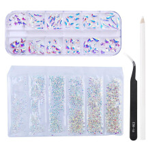 Kit de decoração de unhas em vidro com caneta aplicadora e pinça, em diversos formatos, para manicure e decoração de unhas DIY.