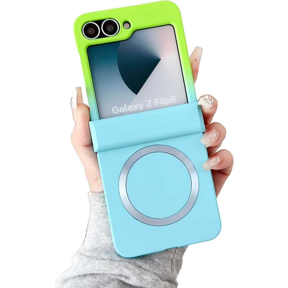 Magnetic Case For Samsung Galaxy Z Flip 6 Â Hinge Protection, Luxury Gradient Design, Magsafe Compatible, Anti-Scratch, Shockproof, Green & Blue Blue,Green 9193271847281