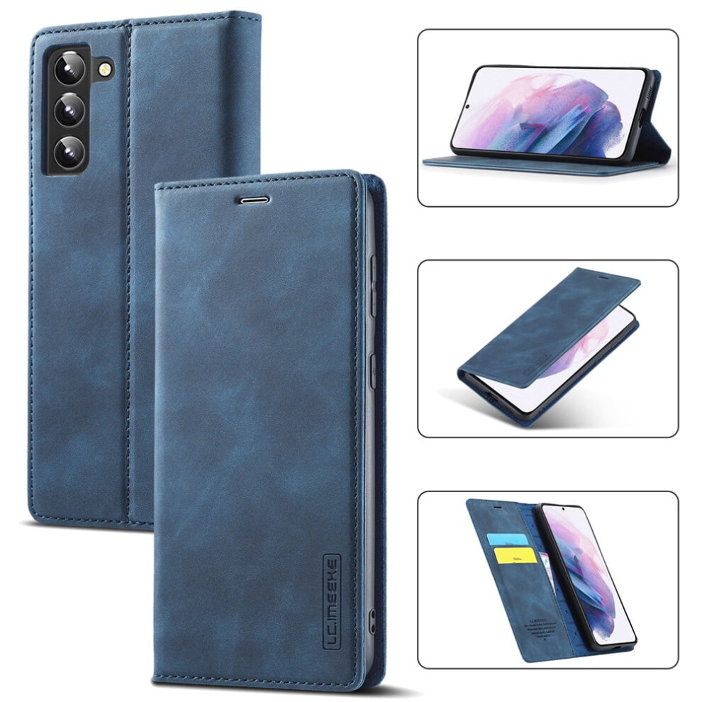 Lc.imeeke Leather Flip Wallet Case For Compatible With Samsung Galaxy S22 5G Â Magnetic Closure, Card Holder, Shockproof, Kickstand Blue 9327961781153
