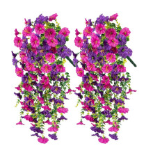 Pétunias artificiels – Lot de 2 fleurs artificielles résistantes aux intempéries pour terrasse, jardinière, porche, jardin et vase – Haute