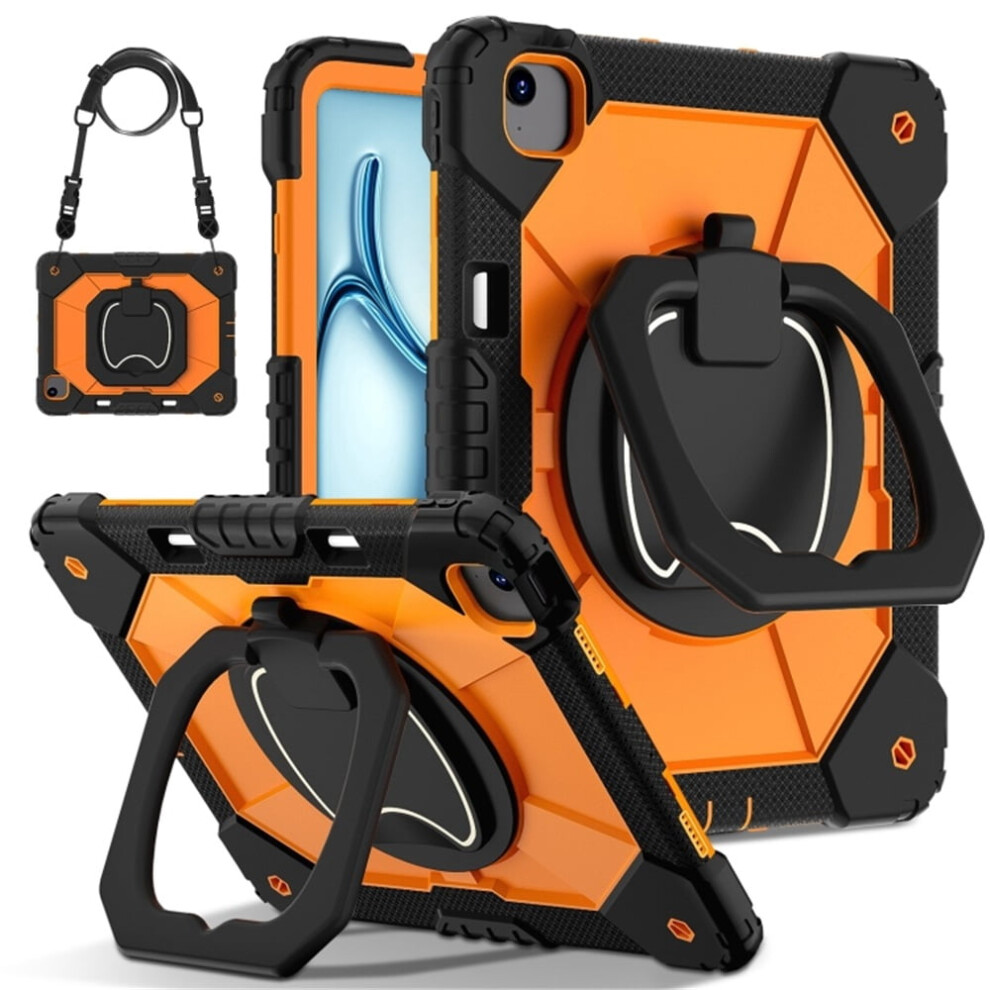 Heavy Duty Shockproof Case For Ipad Air 13 (2025/2024), Anti-Drop Silicone+Pc, 360 Rotating Handle & Shoulder Strap, Orange 9558633057614