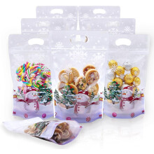 Sachets de Noël refermables à fermeture éclair (50 pièces) - Transparents, motif bonhomme de neige, pour emballer des bonbons et petits cadeaux