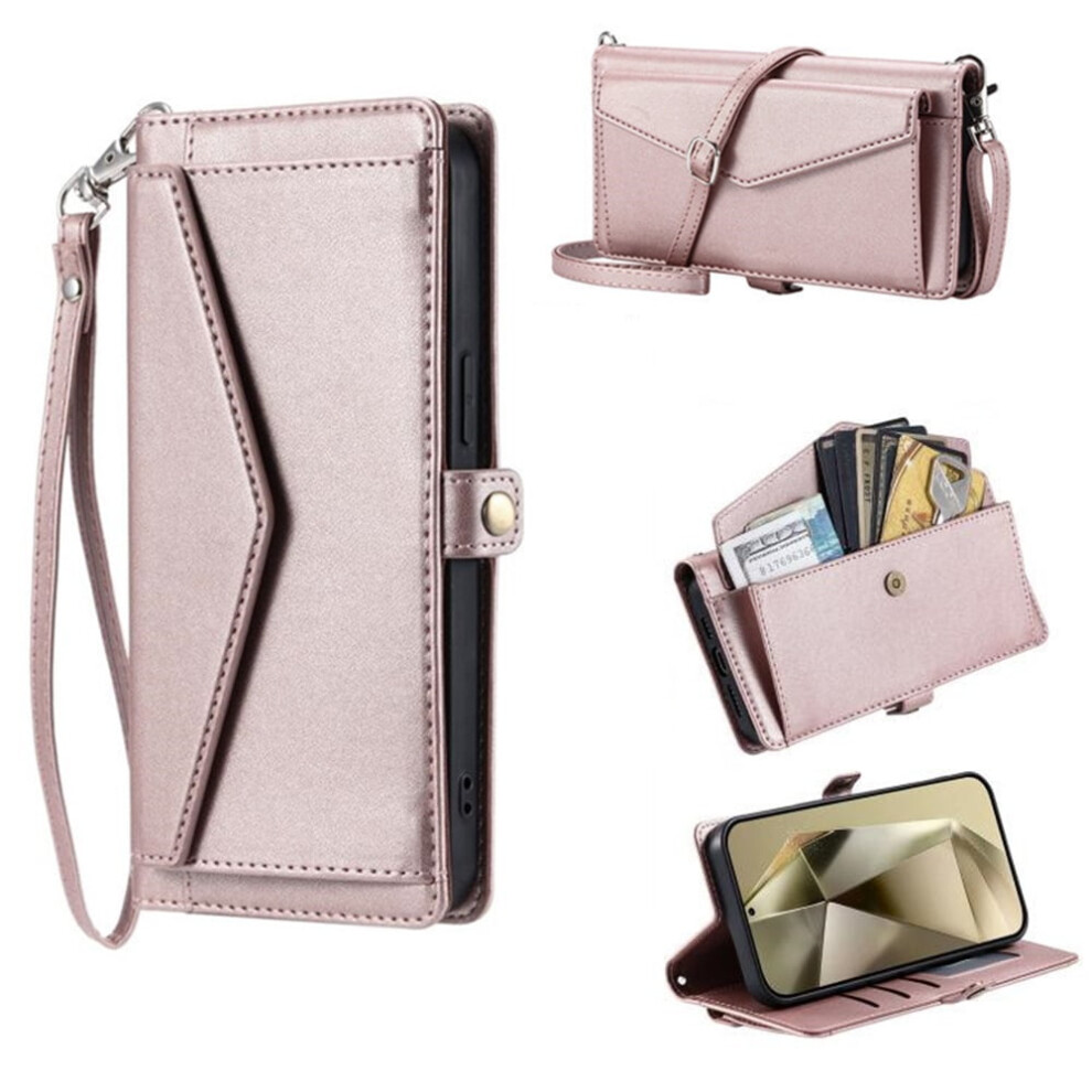 Compatible With Samsung Galaxy S25 Edge 5G Pu Leather Flip Caseâ3 Card Slots, Hidden Pocket, Detachable Straps, Shockproof, Pink 9485826645696