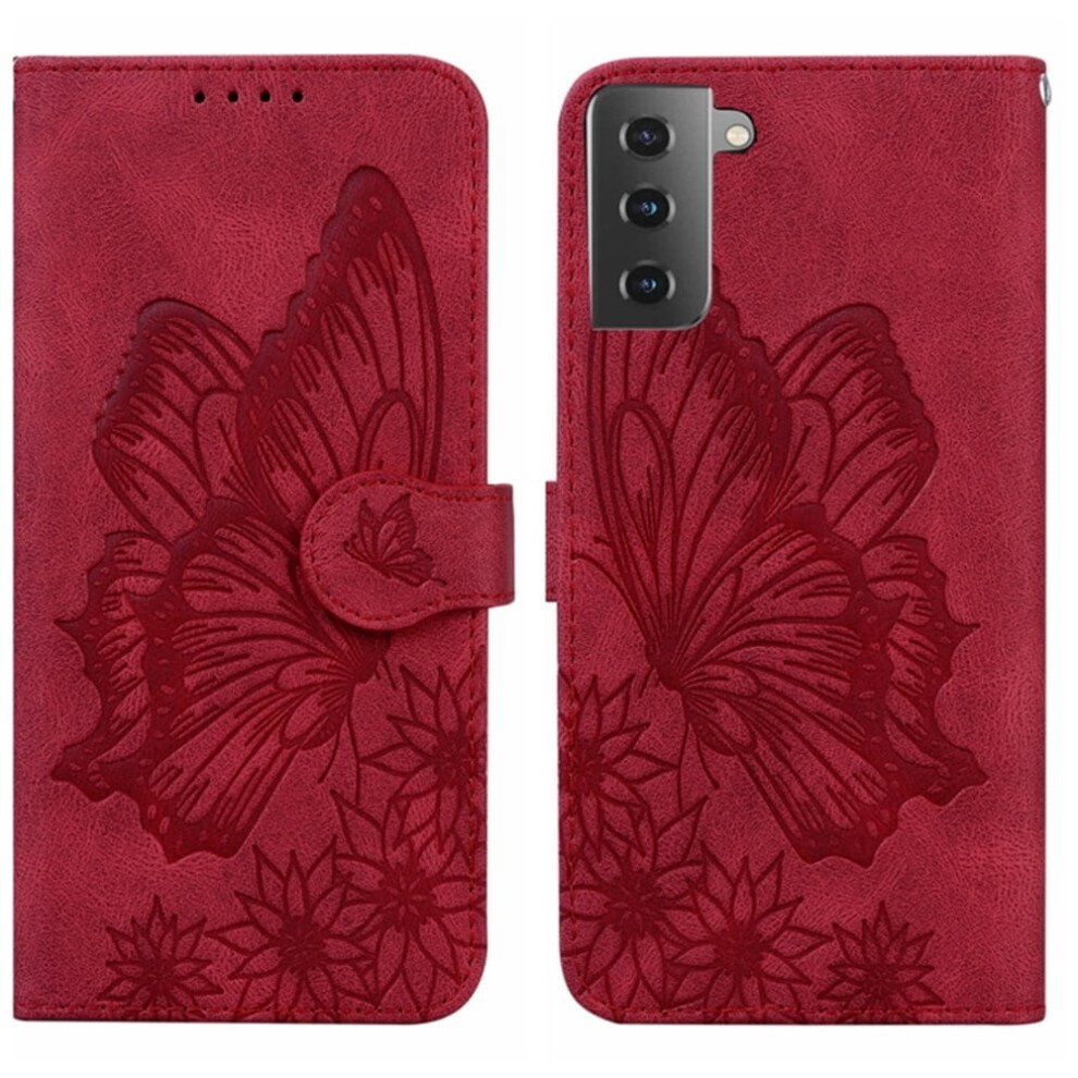 Pu Leather Flip Wallet Case With Magnetic Closure & Card Slots For Samsung Galaxy S23+ 5G 6.6" Â Butterfly Embossed Red 9485826645948